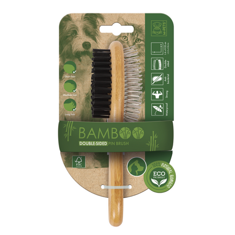 M-PETS Bamboo Double-Sided Pin Brush for Dogs